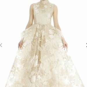 Champagne Feather Detail High-Low Gown